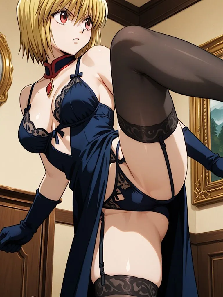 紺のソックス 【女戦士】黒下着を念能力で覗き見屈辱! d_656426